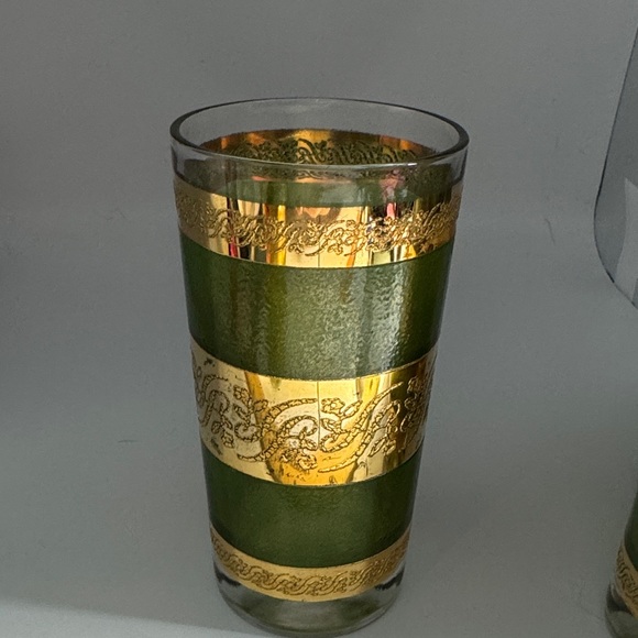 MCM Style Green and Gold Decal/Scroll Highball Glasses - Picture 4 of 6